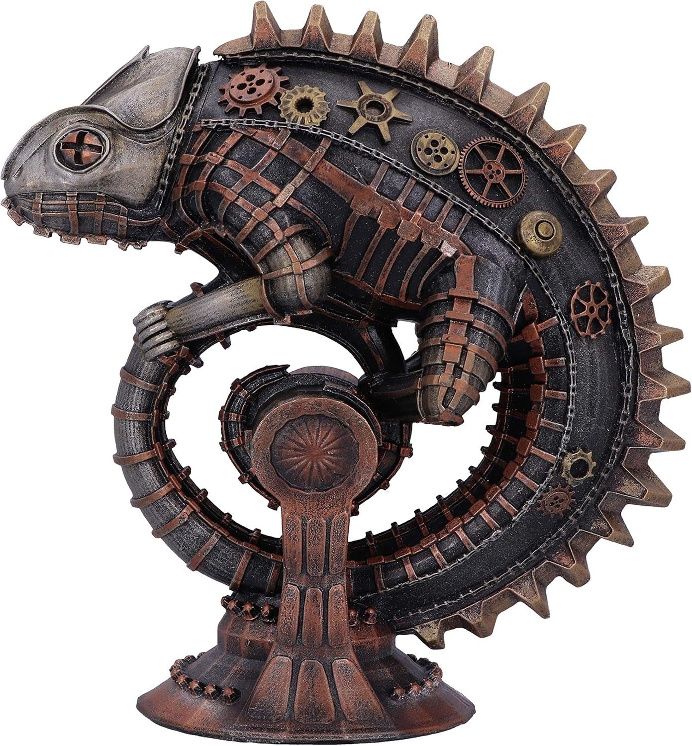 Steampunk Chameleon Lizard Figurine 22.3cm Bronze Resin Ornament Hand Painted