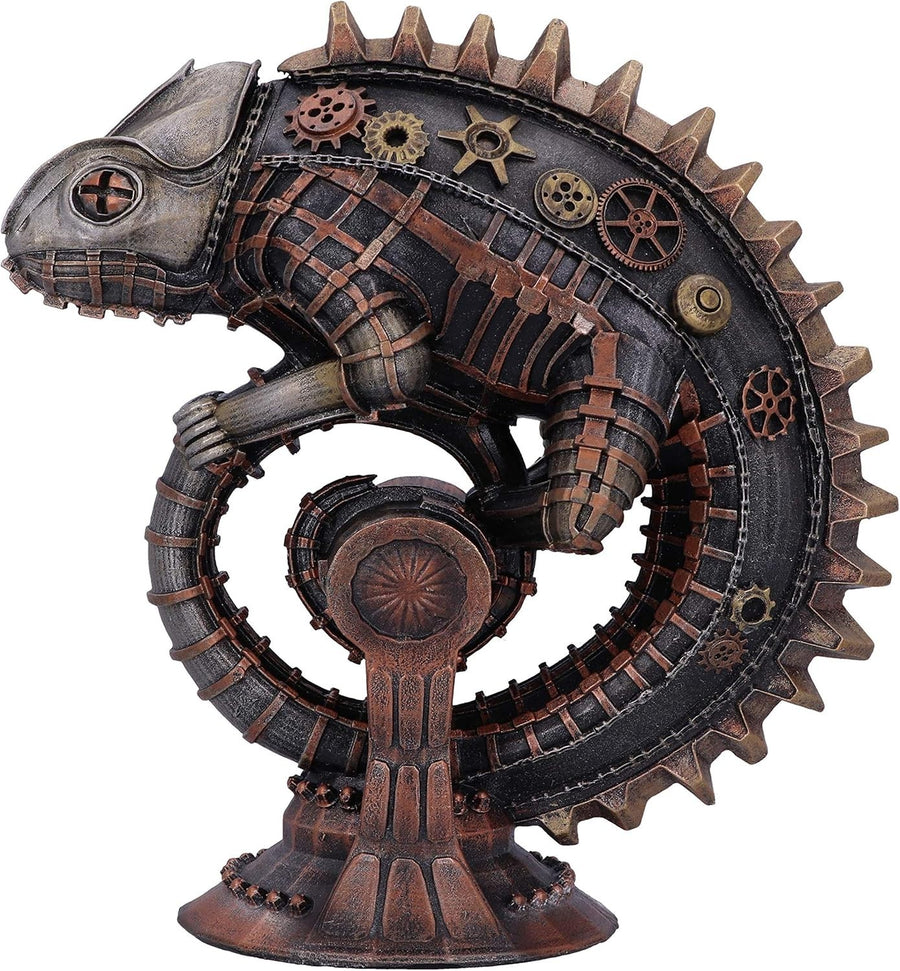 Steampunk Chameleon Lizard Figurine 22.3cm Bronze Resin Ornament Hand Painted