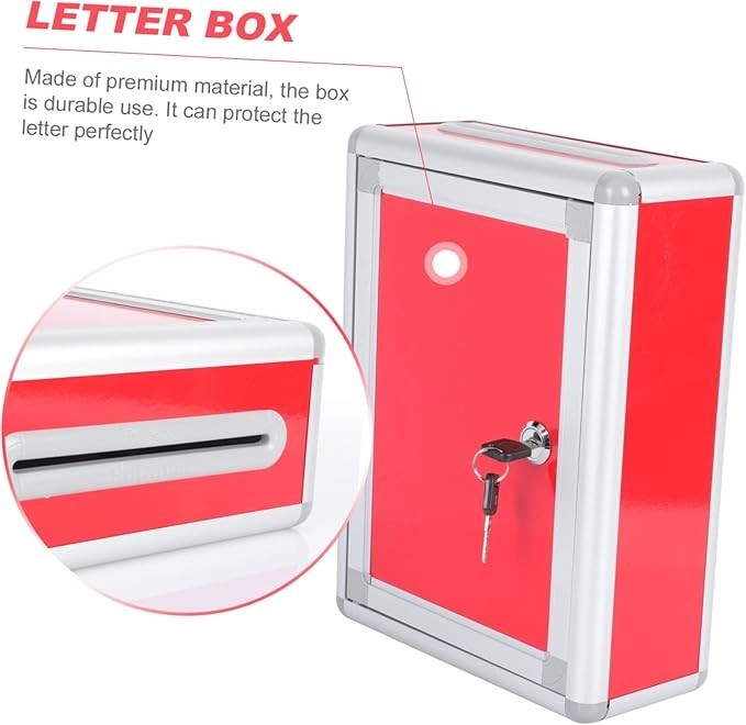 Lockable Red Suggestion Box – Wall Mount Mailbox for Letters, Complaints & Cards