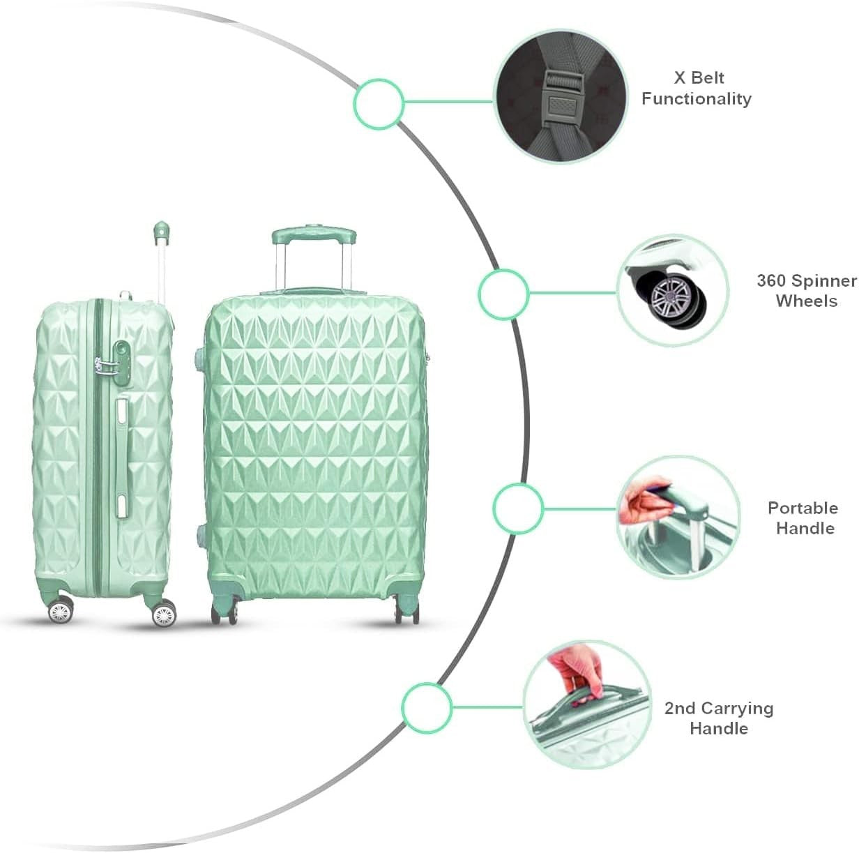 24 Inch Medium Hard Shell Suitcase Lightweight 4 Dual Spinner Wheels Lock Green