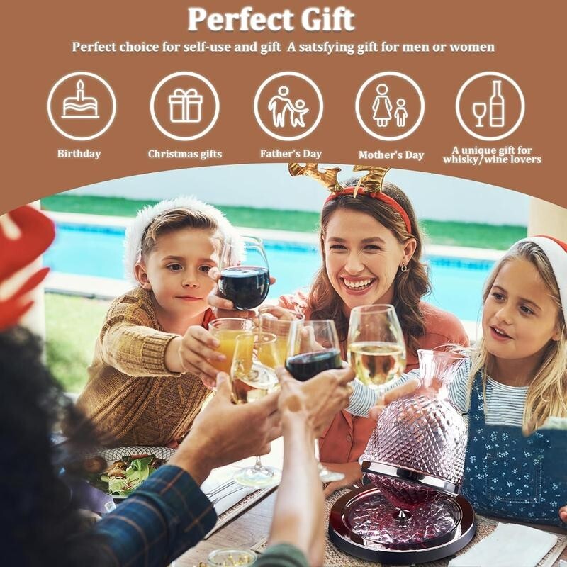 360° Rotating Crystal Wine Decanter – Diamond Cut Aerator Gift for Bar Use