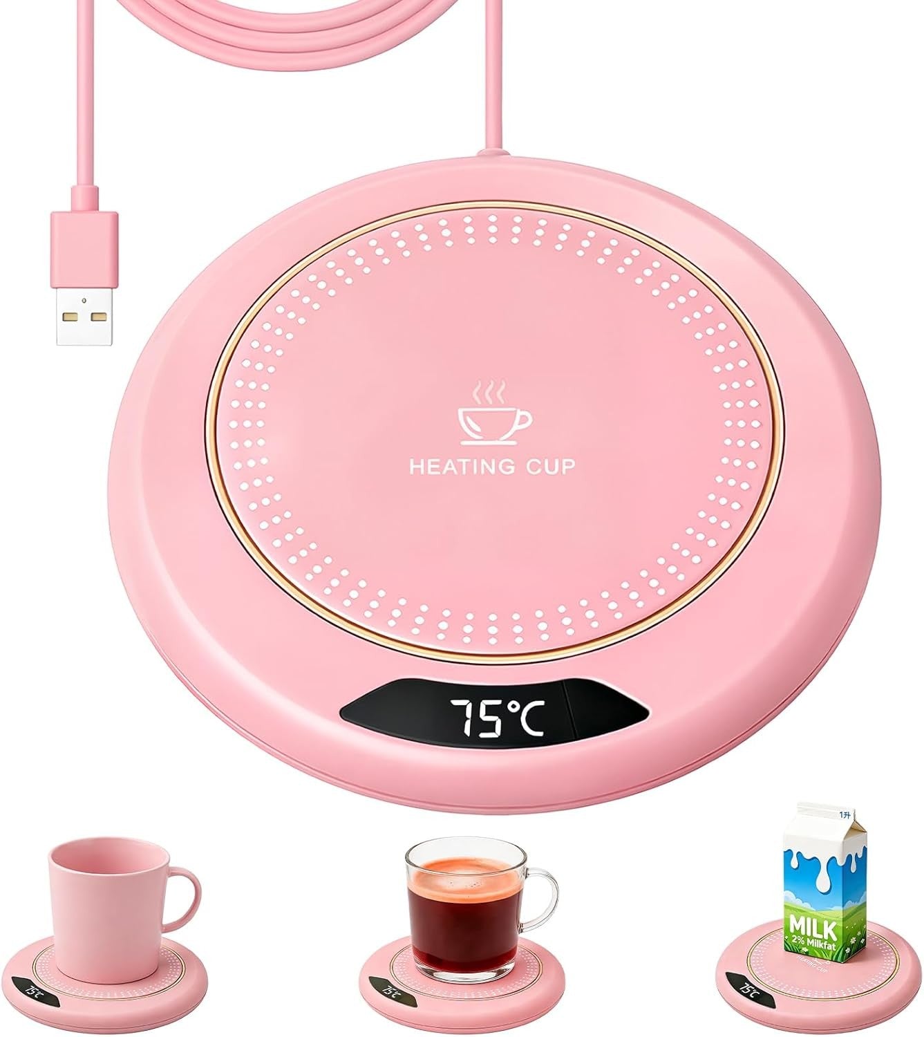 USB Coffee Mug Warmer 3 Temp Settings LED Display Desk Heater