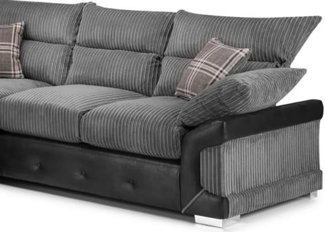 Spacious 5-Seater Jumbo Cord Corner Sofa L-Shape High Back Comfort Cushions