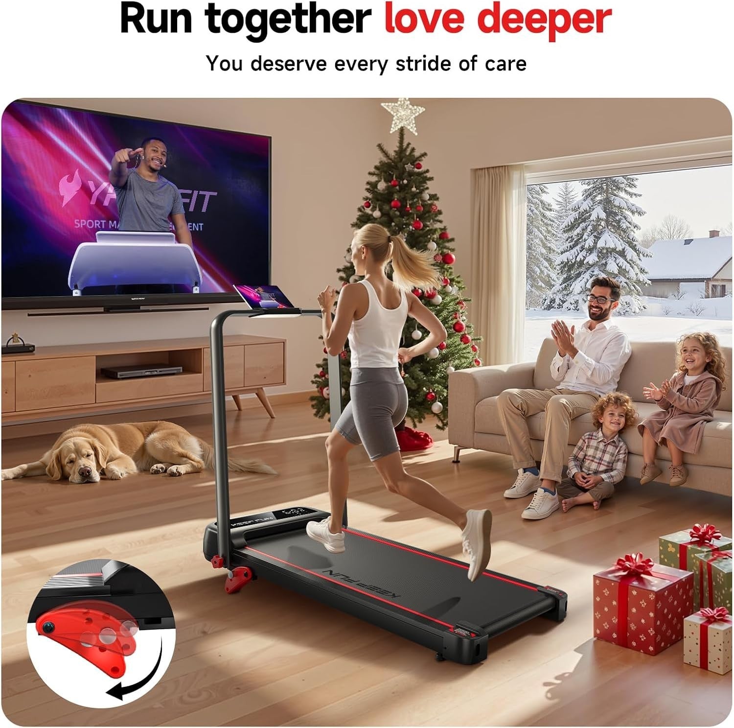 Foldable Walking Treadmill with Handlebar & 3-Level Incline 300lbs Home Gym