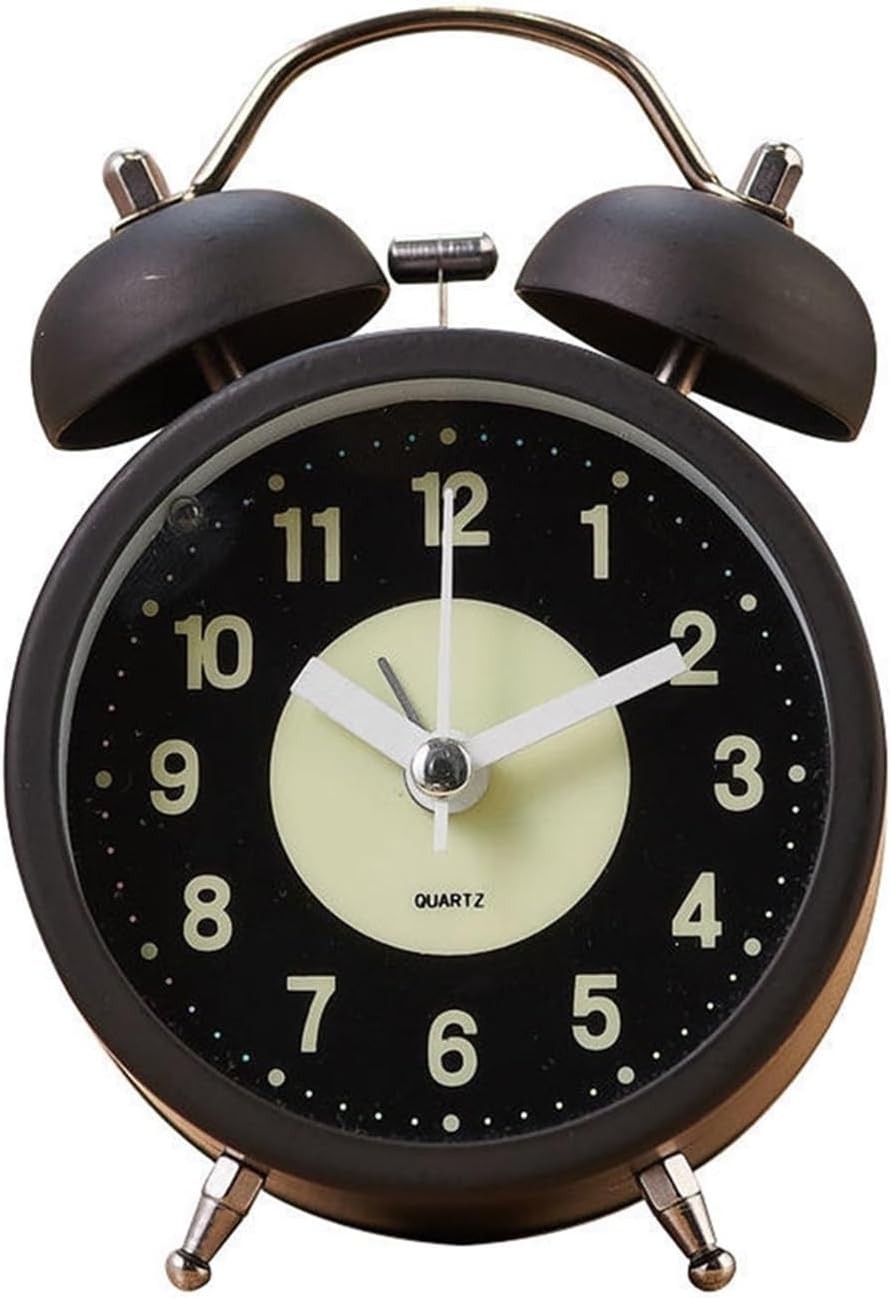 Analog Luminous Alarm Clock Loud Twin Bell Backlight Retro for Heavy Sleepers