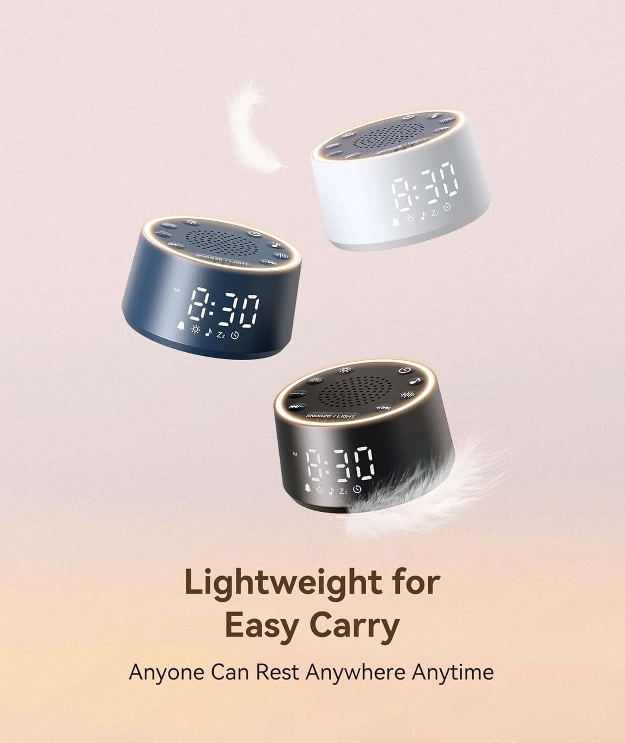 White Noise Machine Alarm Clock Night Light Baby Adult Sleep Aid