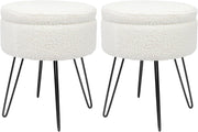 Set of 2 Cream Bouclé Storage Footstools Black Legs Modern Round Pouffes