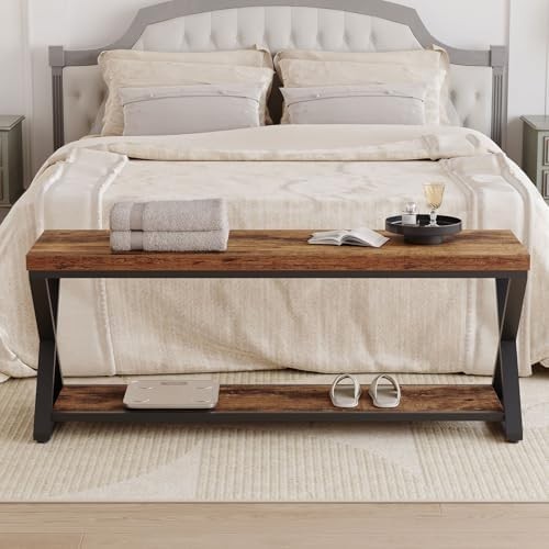 Rustic Brown Wood & Metal Entryway Bench with Shoe Storage Industrial Foyer Seat