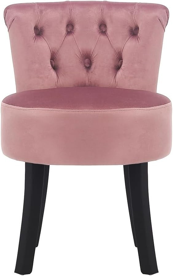 Pink Velvet Vanity Chair with Tufted Back – Comfy Dressing Table Seat