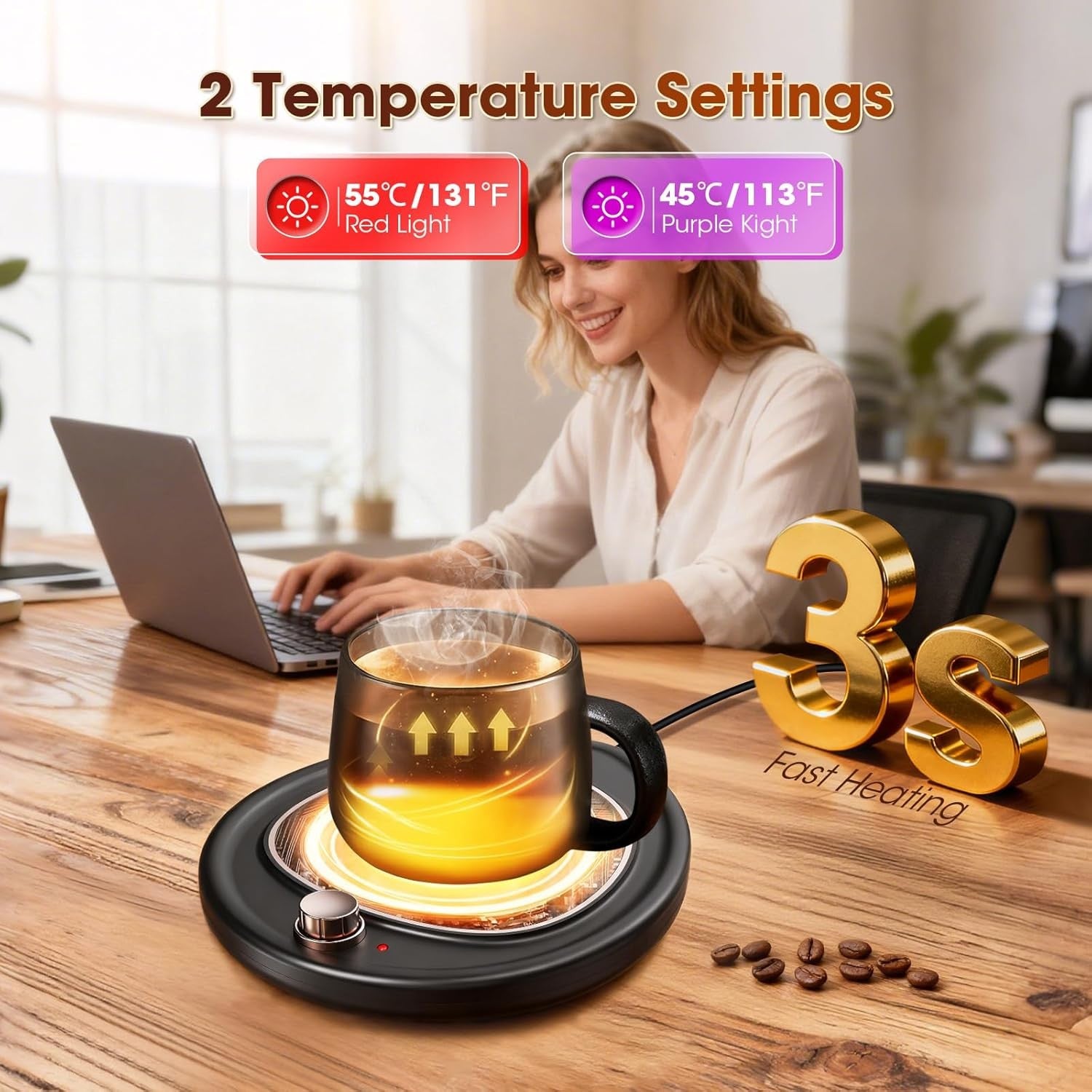 Coffee Mug Warmer 2 Temp Settings Desk Cup Heater Plate