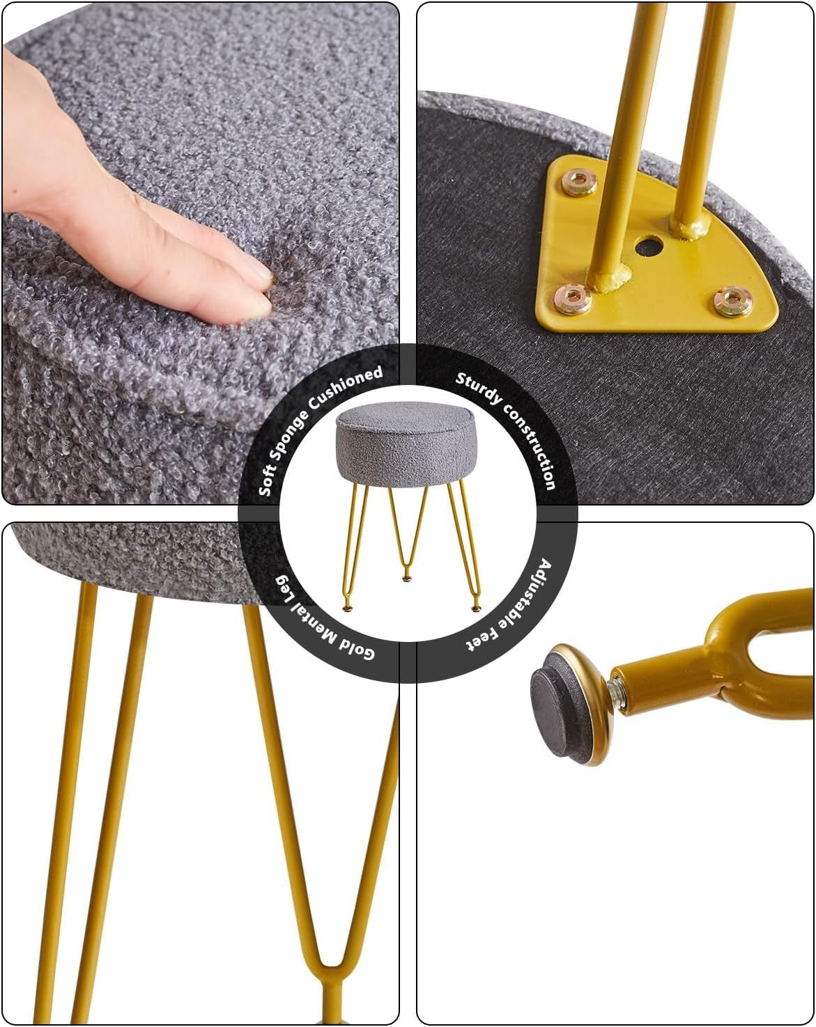 Teddy Velvet Round Footrest Ottoman – Cozy Vanity Stool with Metal Legs