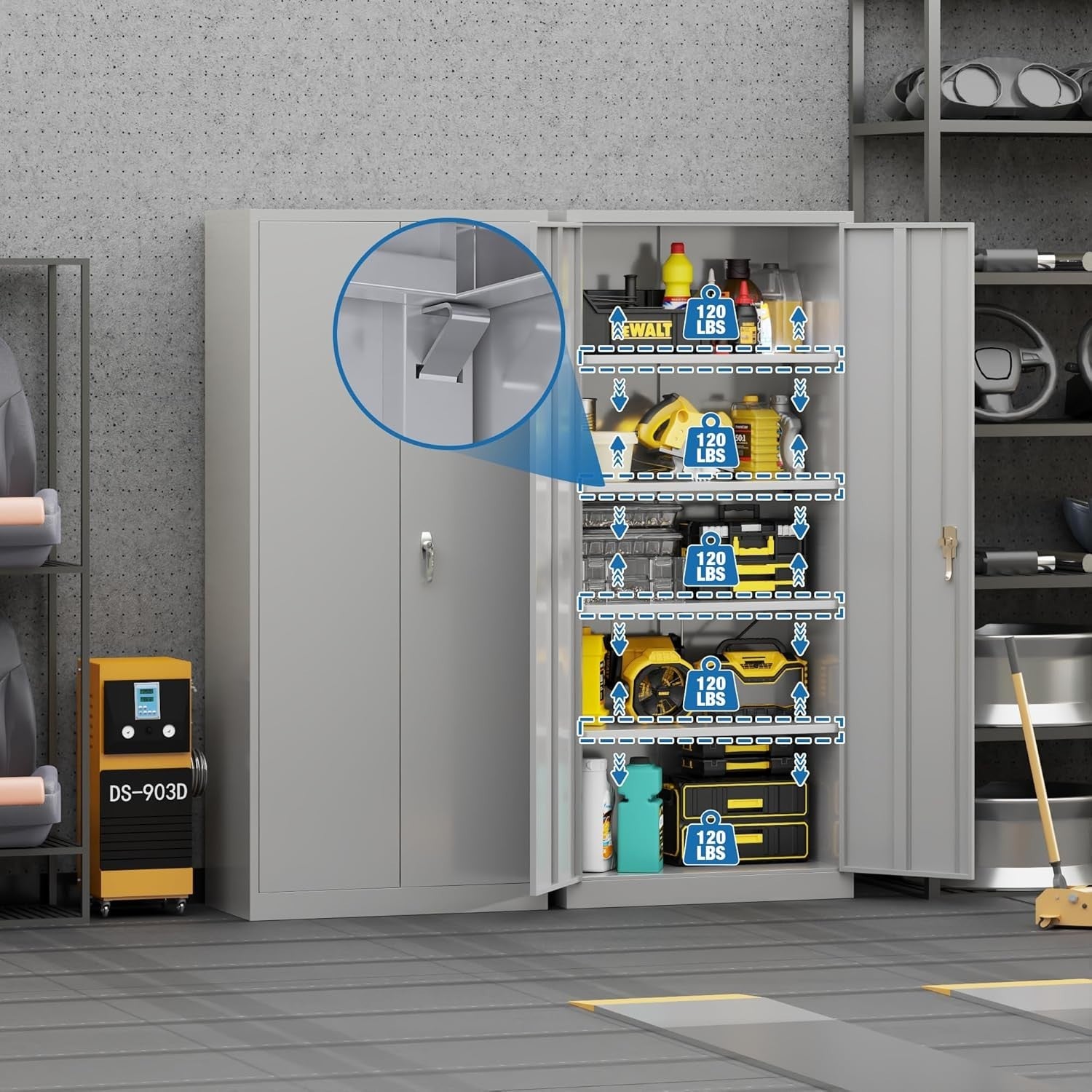 Lockable Metal Storage Cabinet 2 Doors 2 Adjustable Shelves 180cm