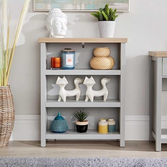 Modern 3-Shelf Low Bookcase Grey Oak Effect | Stylish Storage Display Unit
