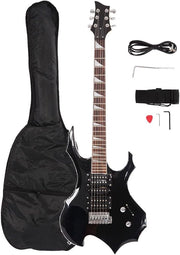Electric Guitar Beginner Set HSH Pickups Tremolo Flame Style Black