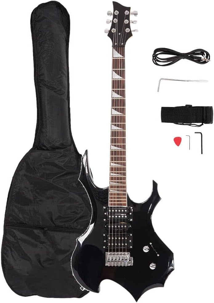 Electric Guitar Beginner Set HSH Pickups Tremolo Flame Style Black
