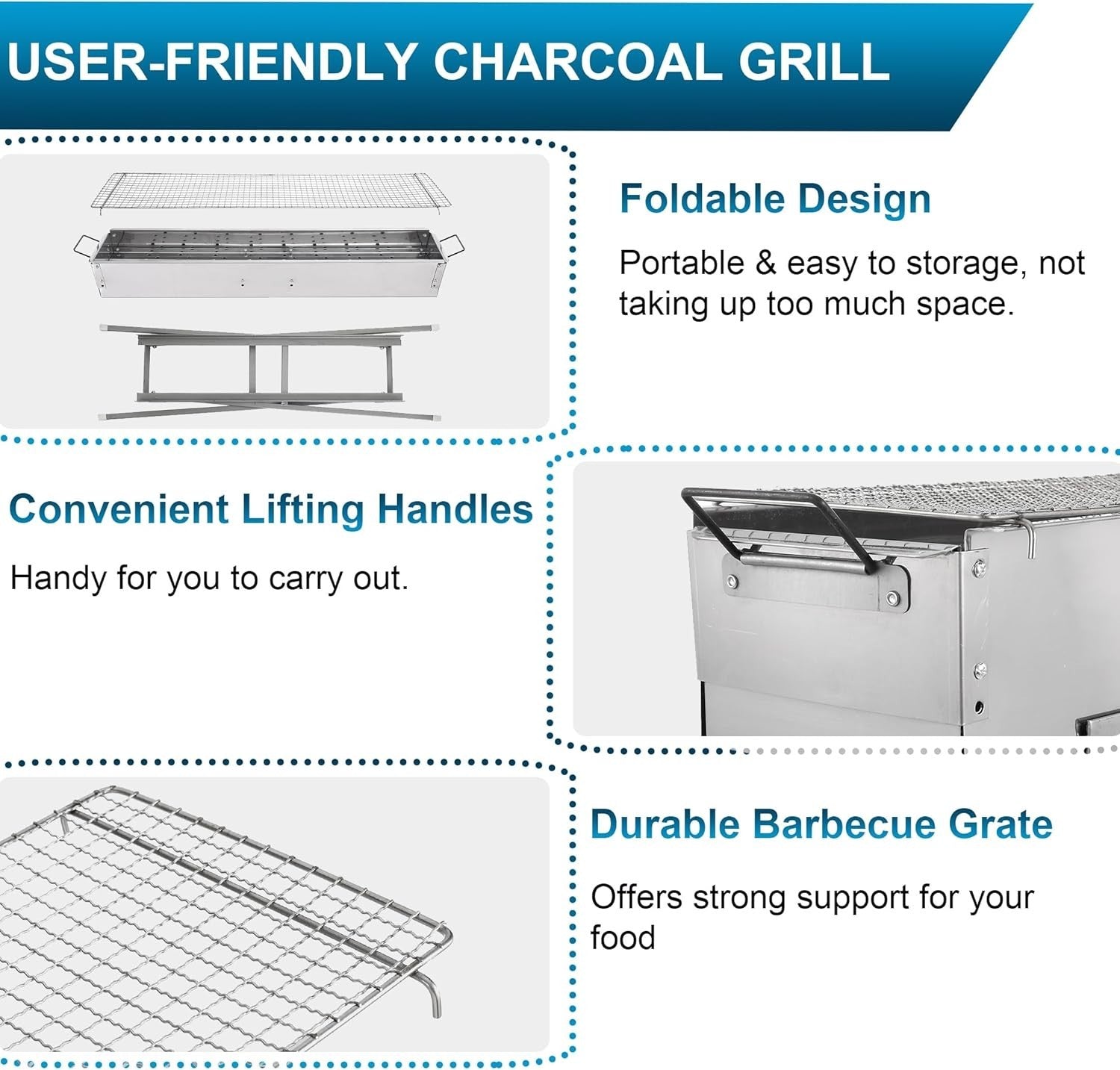Portable Stainless Steel Charcoal BBQ Grill Folding Yakitori Kebab Stand Outdoor