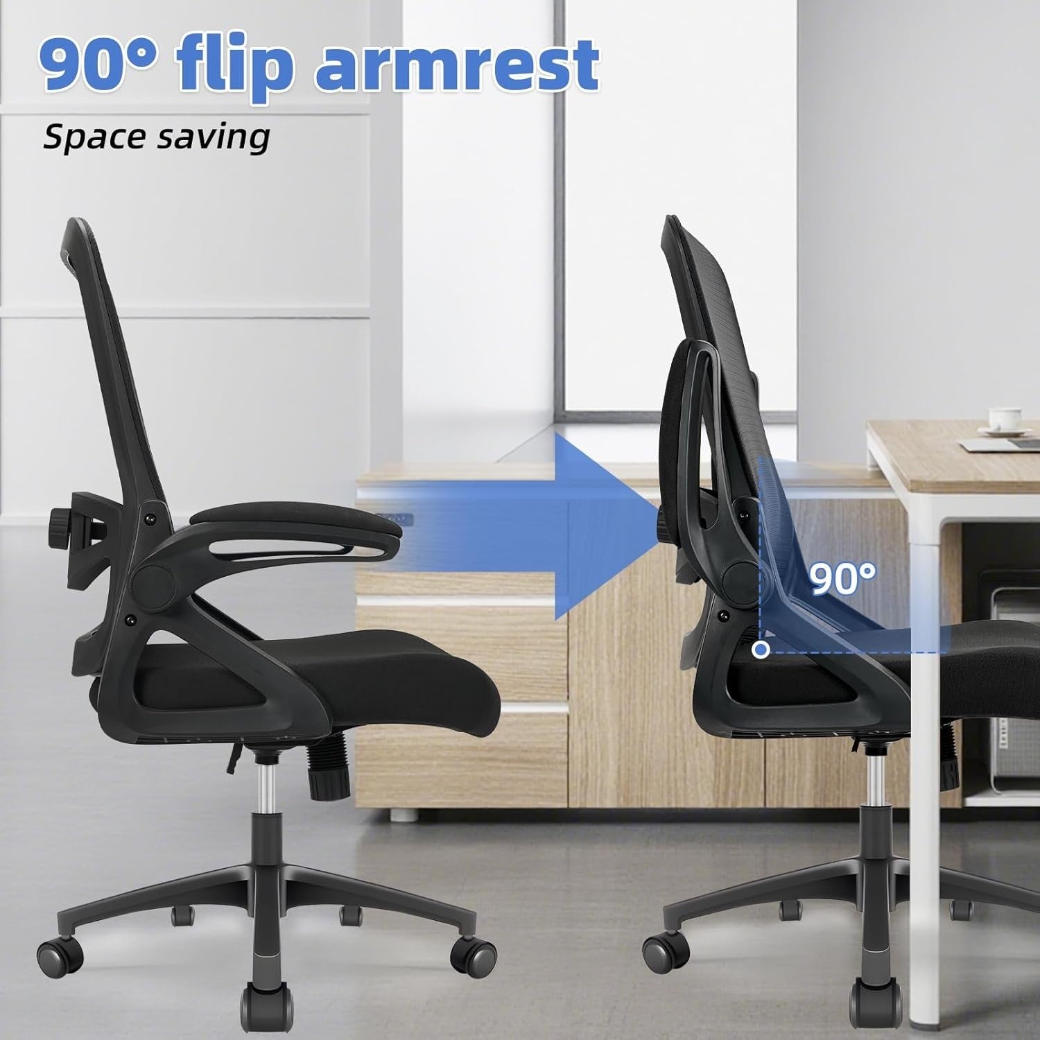 Ergonomic Office Chair Desk Seat Adjustable Lumbar Flip-Up Arms Mesh Back 120KG