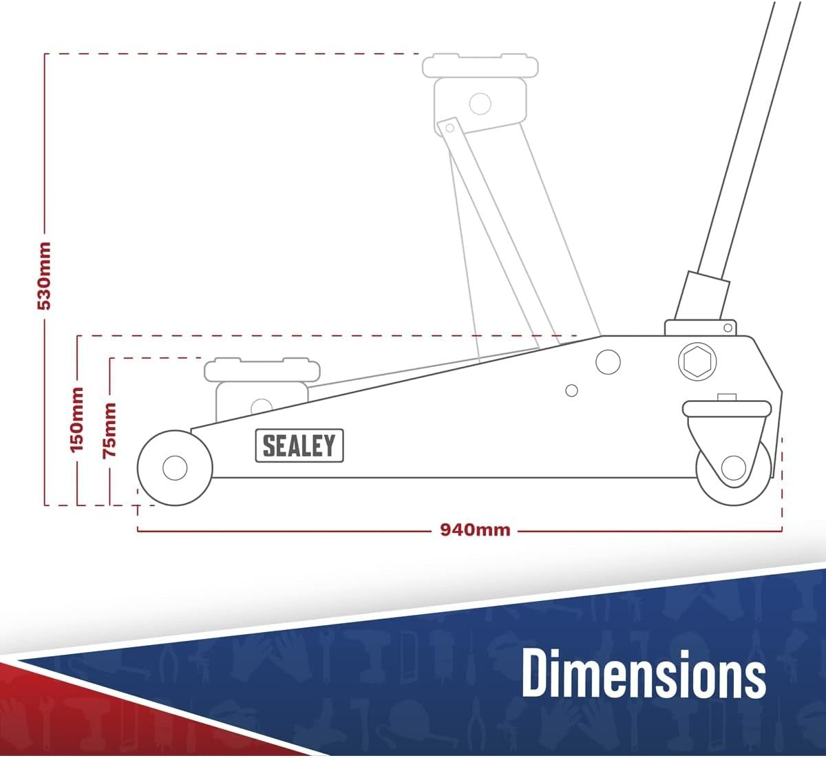 2 Ton Low Profile Long Reach Trolley Jack Rocket Lift 75–530mm Heavy Duty
