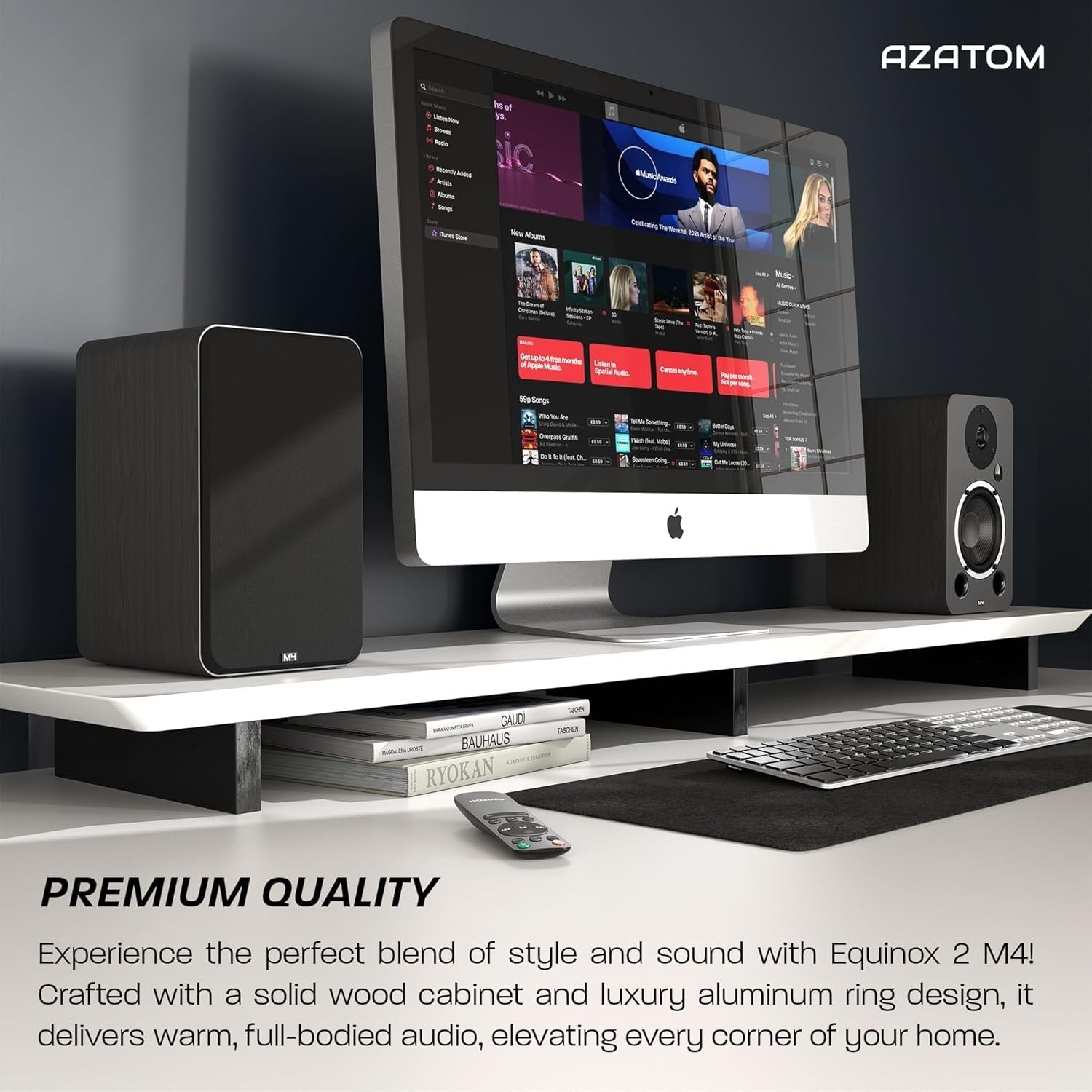 80W Bluetooth Bookshelf Speakers Hi-Res Audio HDMI Optical RCA Wood Finish