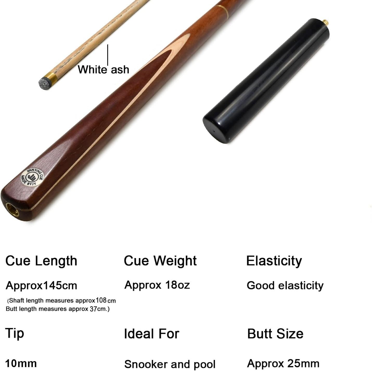 3/4 Jointed Snooker Cue 57in 18oz Ash Shaft 10mm Tip Extension