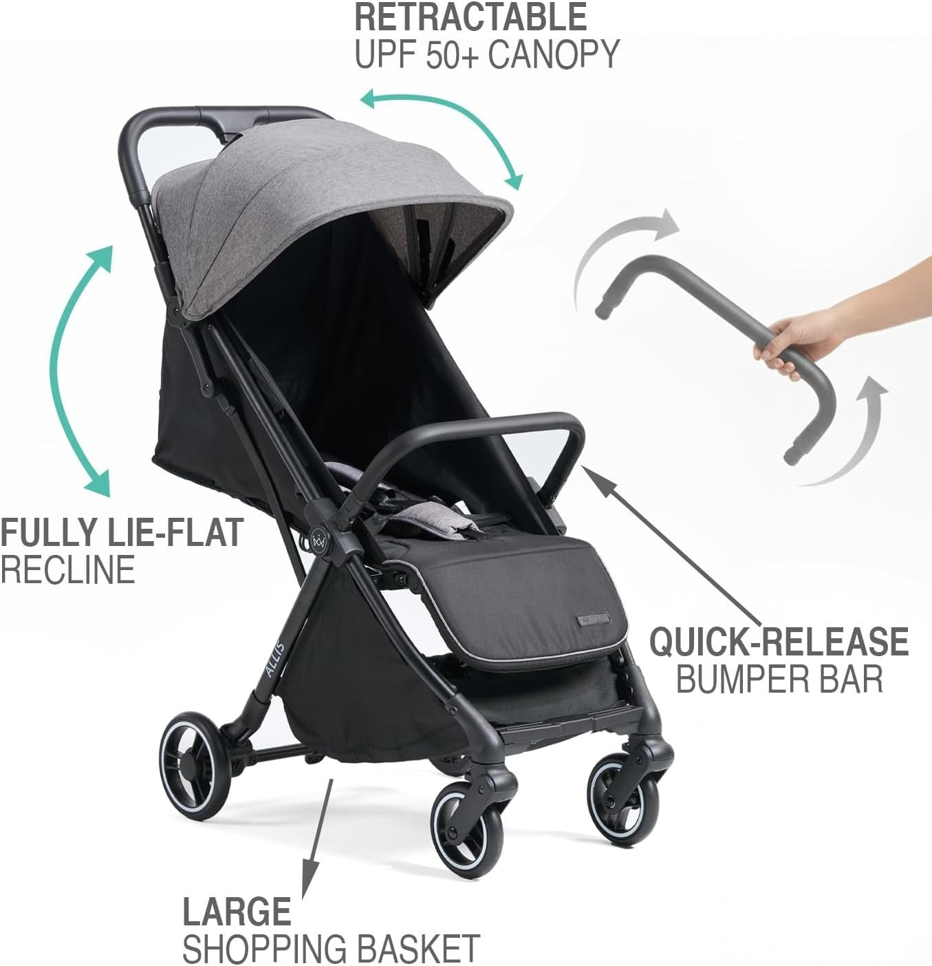 Auto Fold Baby Pushchair Lightweight From Birth 22kg Footmuff Grey