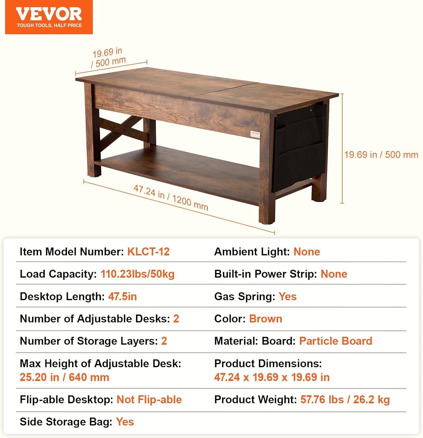 Lift Top Coffee Table with Storage, Pop-Up Wood Table 120cm for Living Room