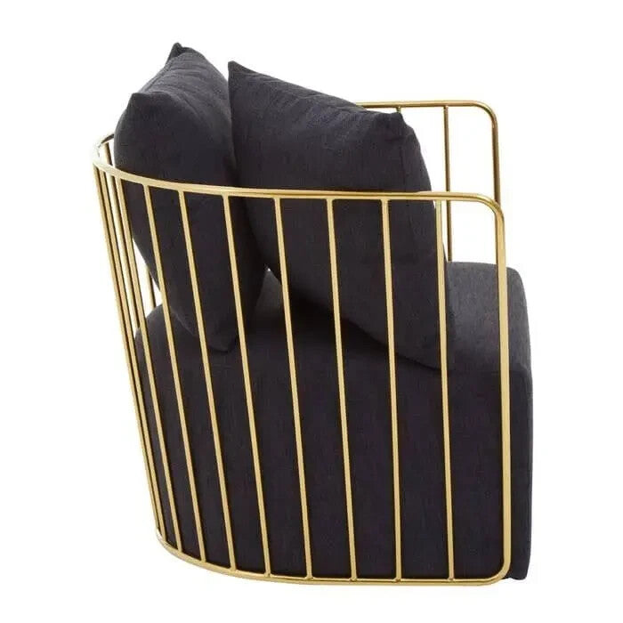 Black Velvet Armchair with Gold Frame Modern Accent Lounge Chair H68cm