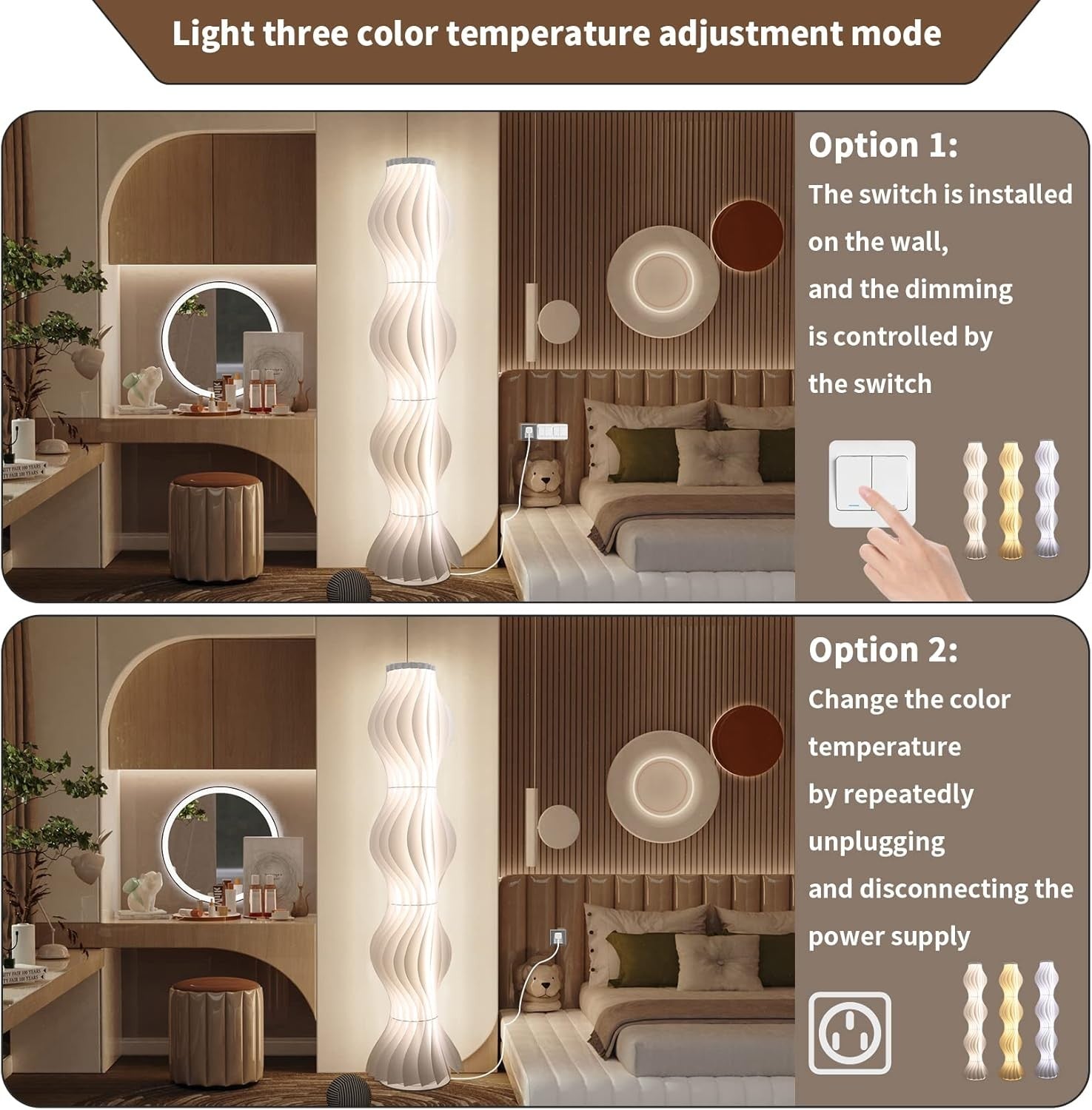 LED Floor Lamp 170cm Modern Dimmable Standing Light 3 Colour Acrylic Shade