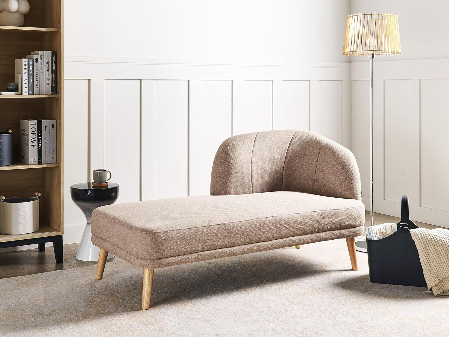 Traditional Right Hand Brown Chaise Lounge | Soft Polyester & Sturdy Wood Legs
