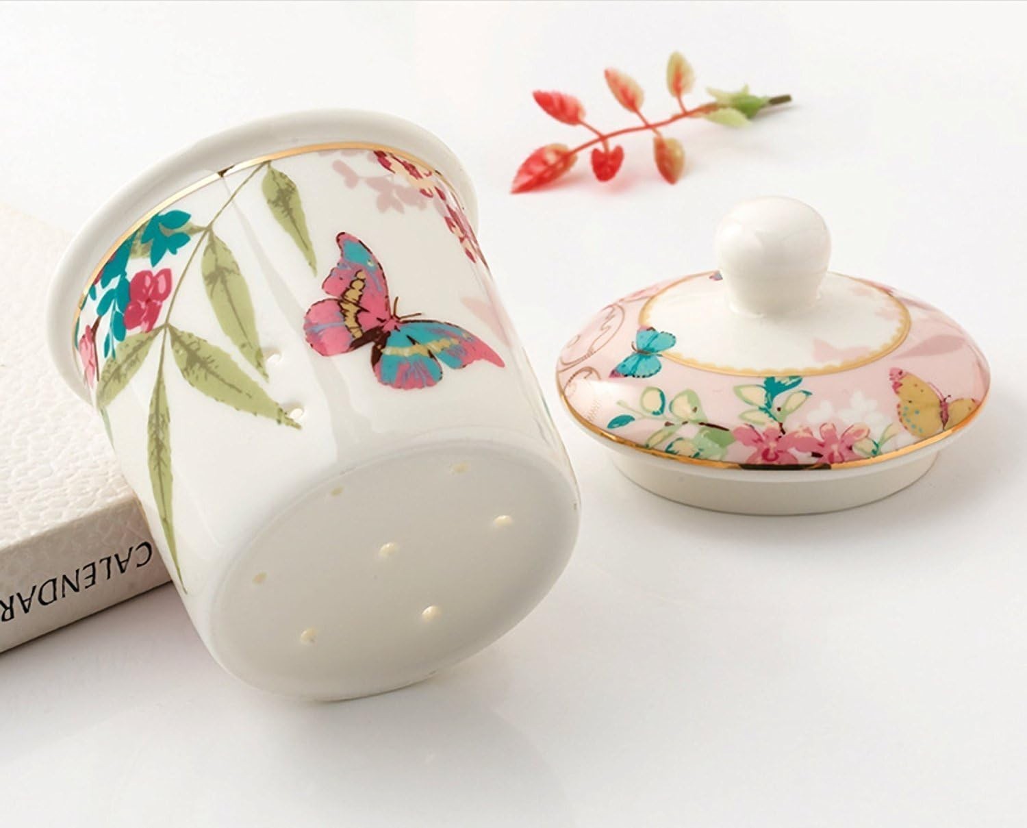 Bone China Teapot with Warmer & Infuser 500ml Butterfly Tea Pot