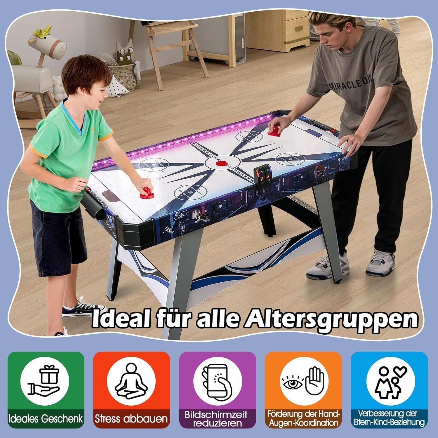 54in Air Hockey Table LED Lights Electronic Scoring Indoor Game