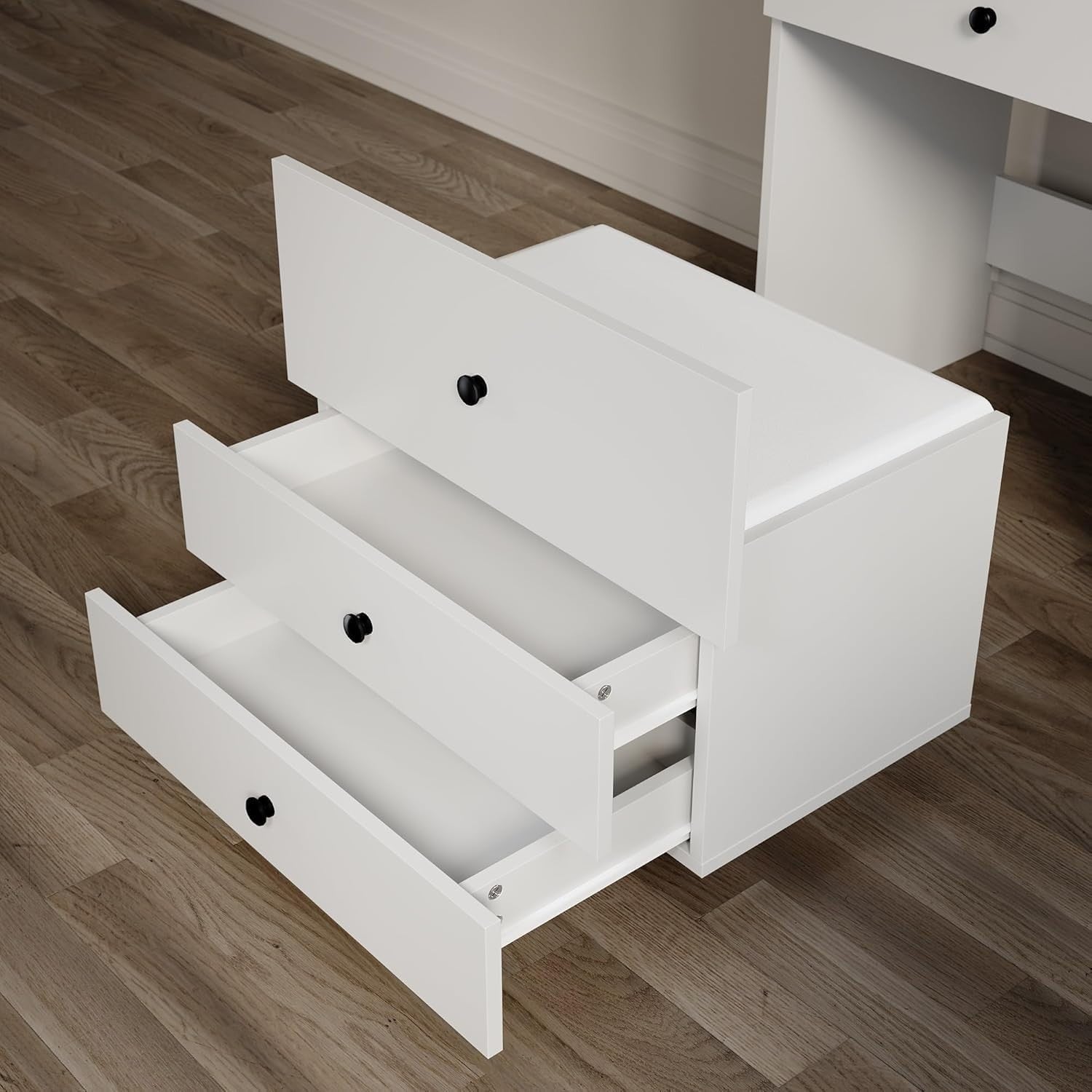White Vanity Desk Flip Up Mirror 3 Color LED Light 4 Drawers Small Space