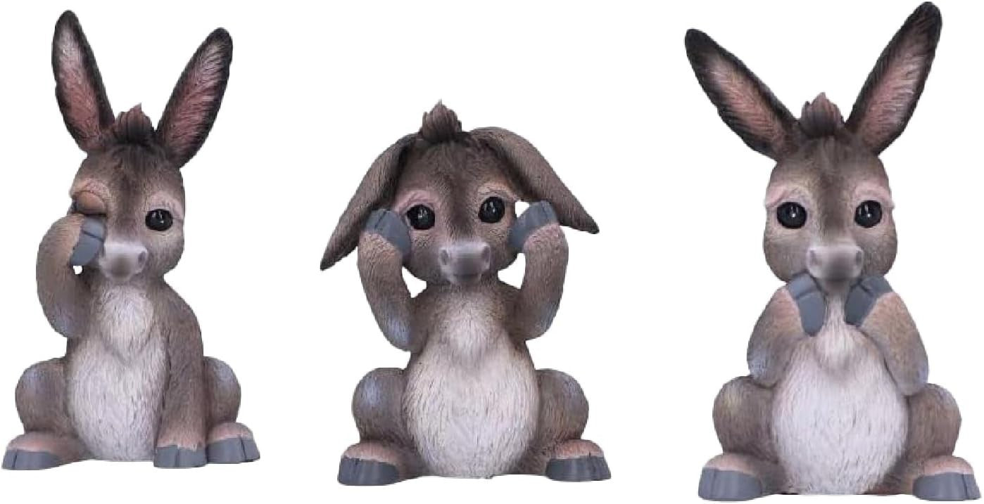 Three Wise Donkeys Ornament Set 11cm Resin Figurines Home Decor Gift Cute Trio