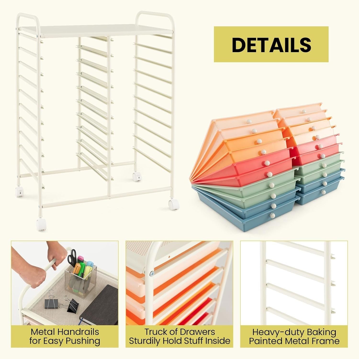 20 Drawer Rolling Storage Cart Mobile Organizer Trolley Lockable Wheels