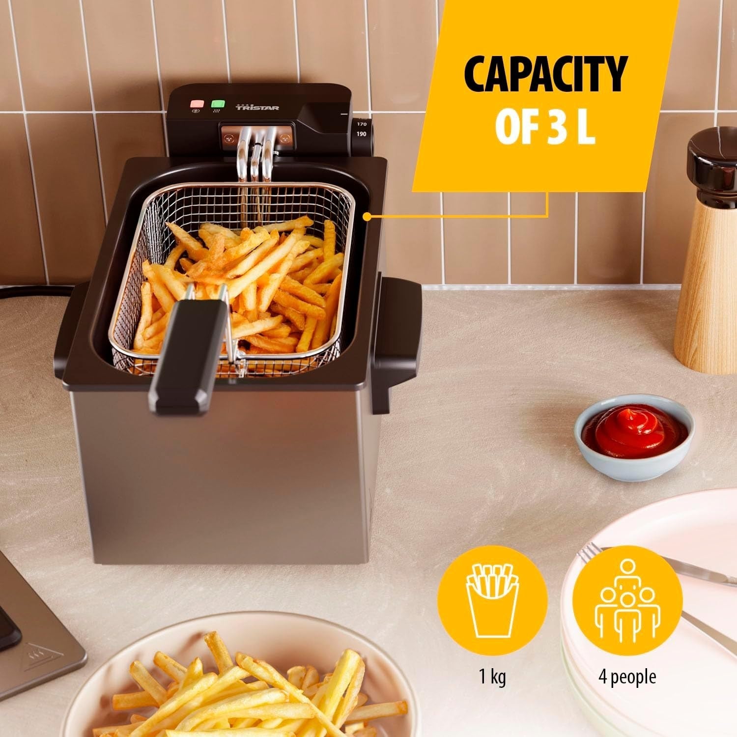 3L Stainless Steel Deep Fat Fryer 2000W Cool Zone Viewing Window