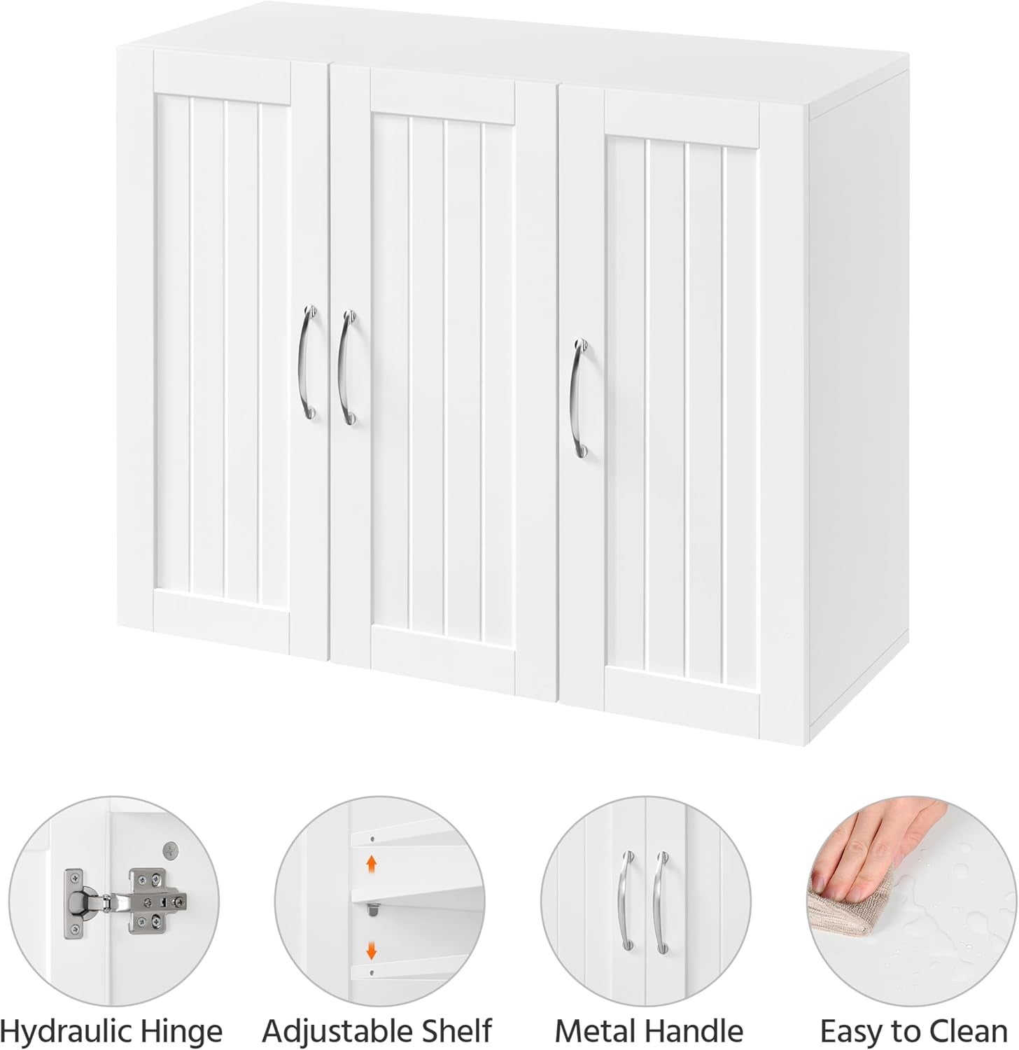 3 Door Wall Mounted Kitchen Bathroom Cabinet Storage Cupboard White