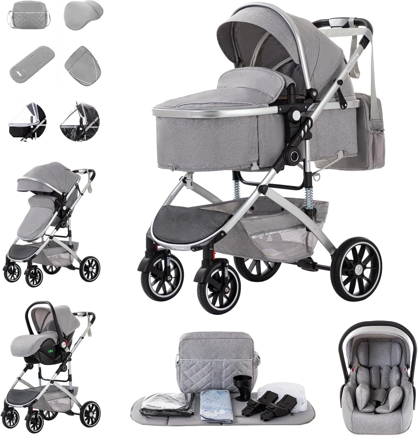 Lightweight 3in1 Baby Pram Pushchair Car Seat Set Foldable 0–4Y