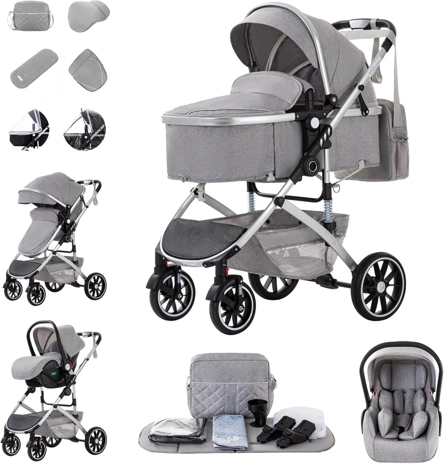 Lightweight 3in1 Baby Pram Pushchair Car Seat Set Foldable 0–4Y