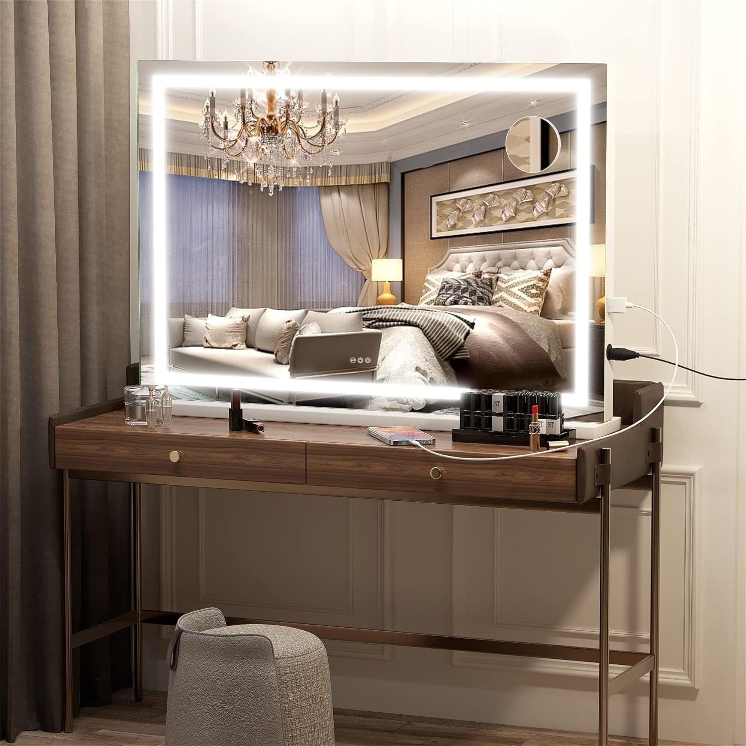 LED Vanity Mirror 58x48cm | Touch Control, 3 Light Modes, Wall/Table Mount