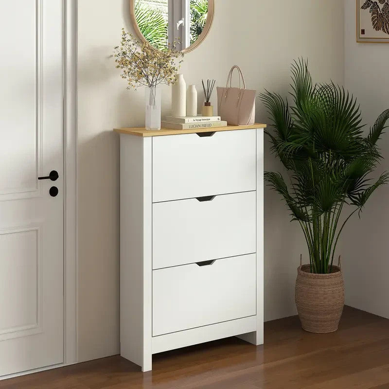White Slim Shoe Cabinet 3 Drawer Storage Unit Narrow Hallway Organiser