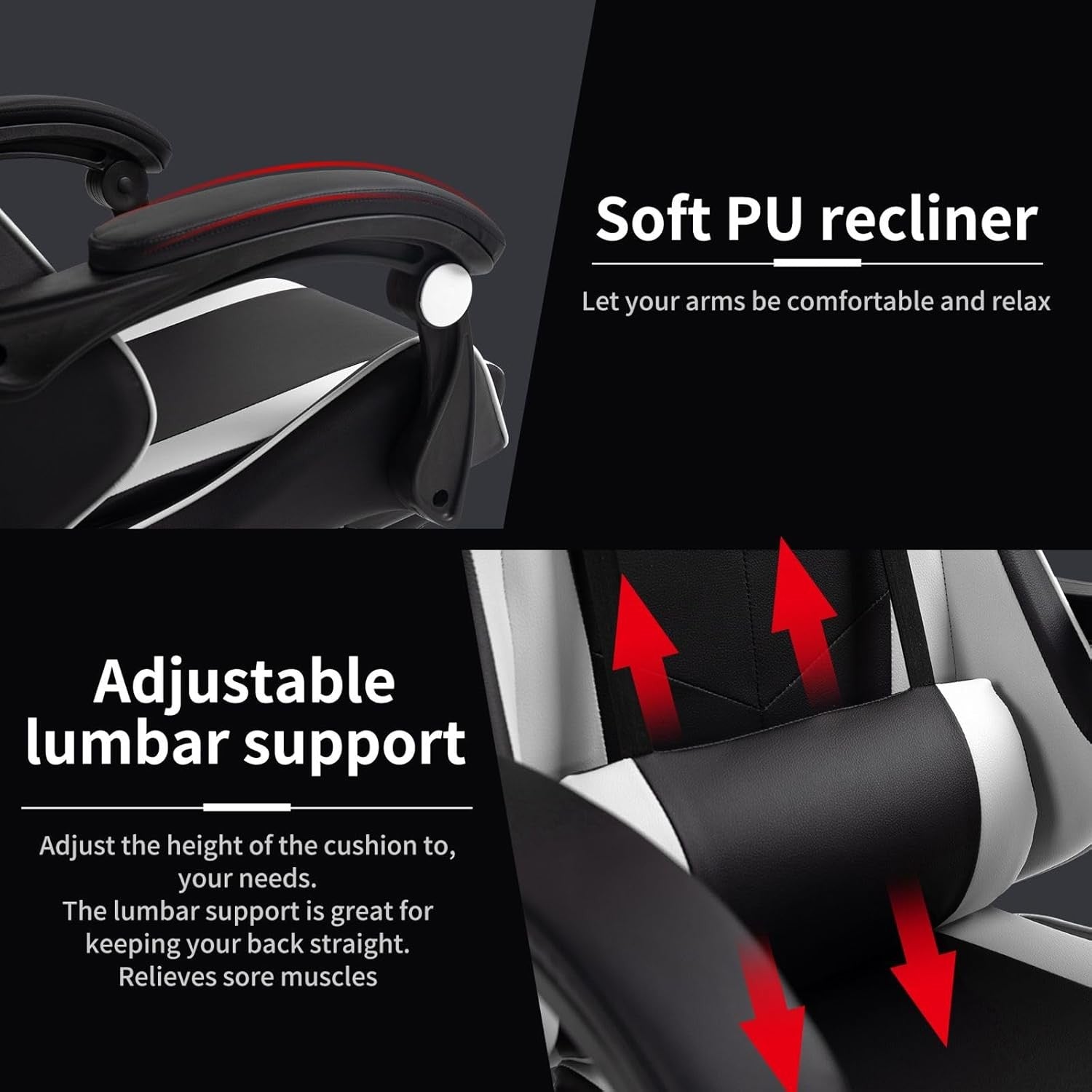 Ergonomic Gaming Chair Reclining Footrest Swivel PU Leather