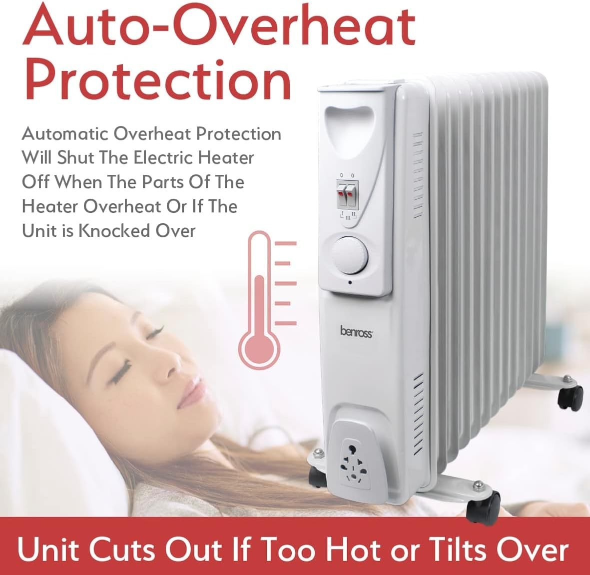 Portable 13-Fin Oil Filled Radiator 2500W Adjustable Thermostat White
