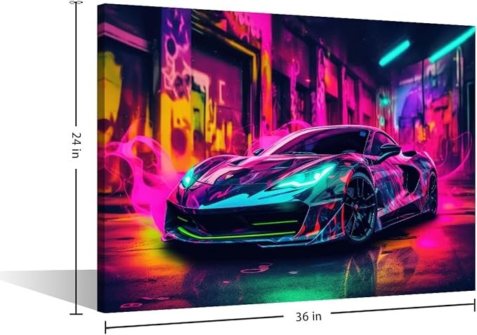 Sports Car Canvas Wall Art 36x24in Modern Racing Car Artwork for Bedroom Office