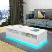 Modern White Gloss Coffee Table with 4 Drawers & LED Light 85x55x35cm