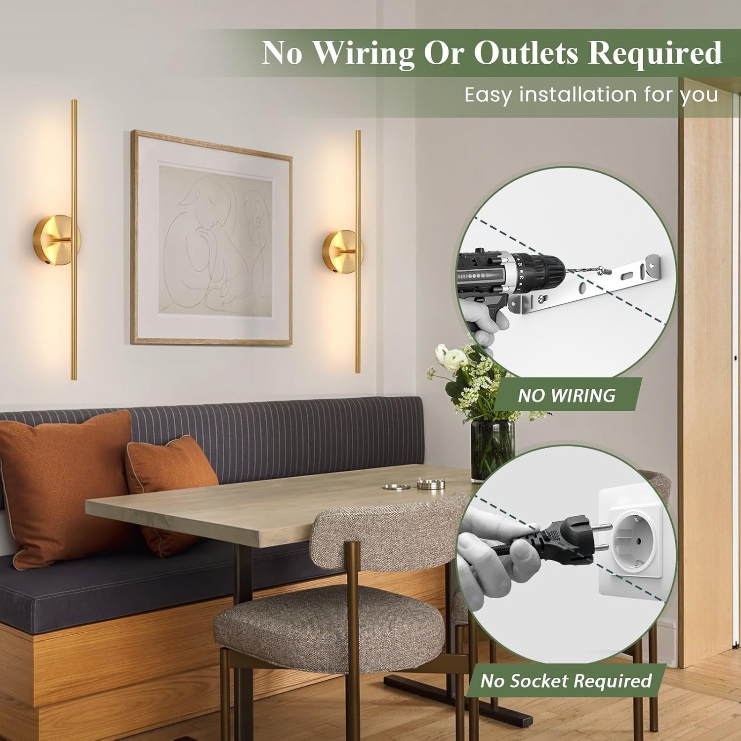 Wireless USB Rechargeable LED Wall Lights, Dimmable, Touch Control, 70cm