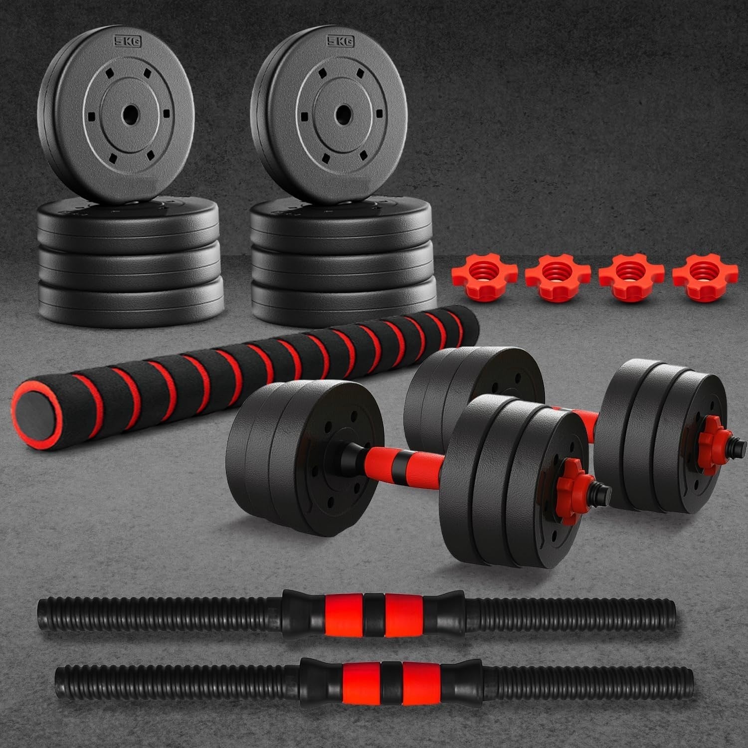 2-in-1 Adjustable Dumbbell Barbell Set 15–40kg Cast Iron Home Gym