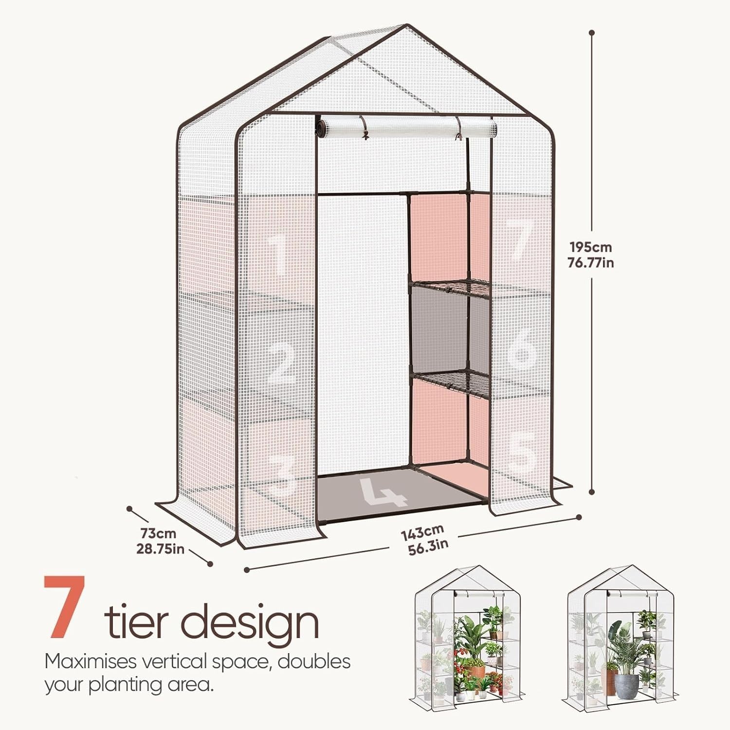 Walk-In Greenhouse with Shelves | Waterproof PE Cover | Reinforced Metal Frame