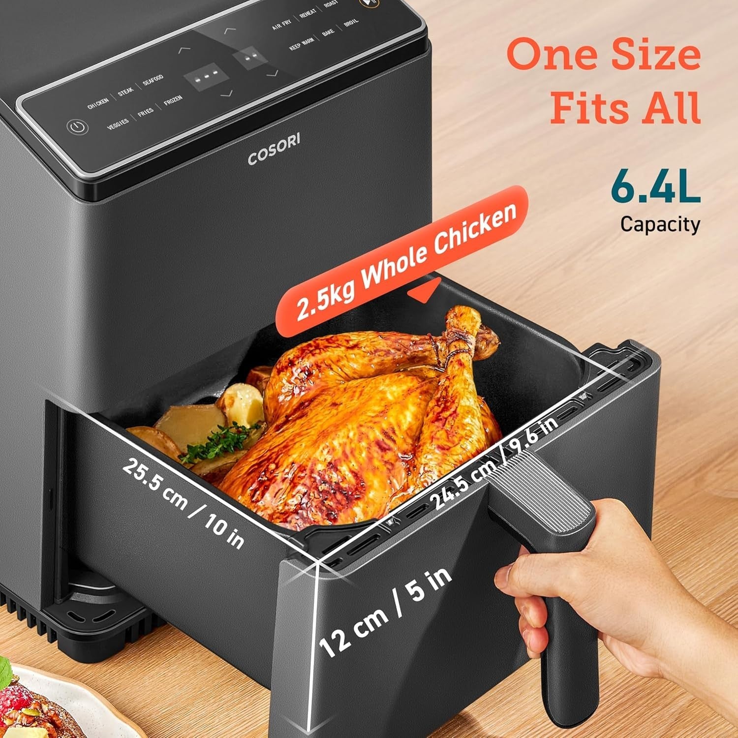 6.4L Dual Heat Smart Air Fryer No Shake No Preheat App Control 12 Functions