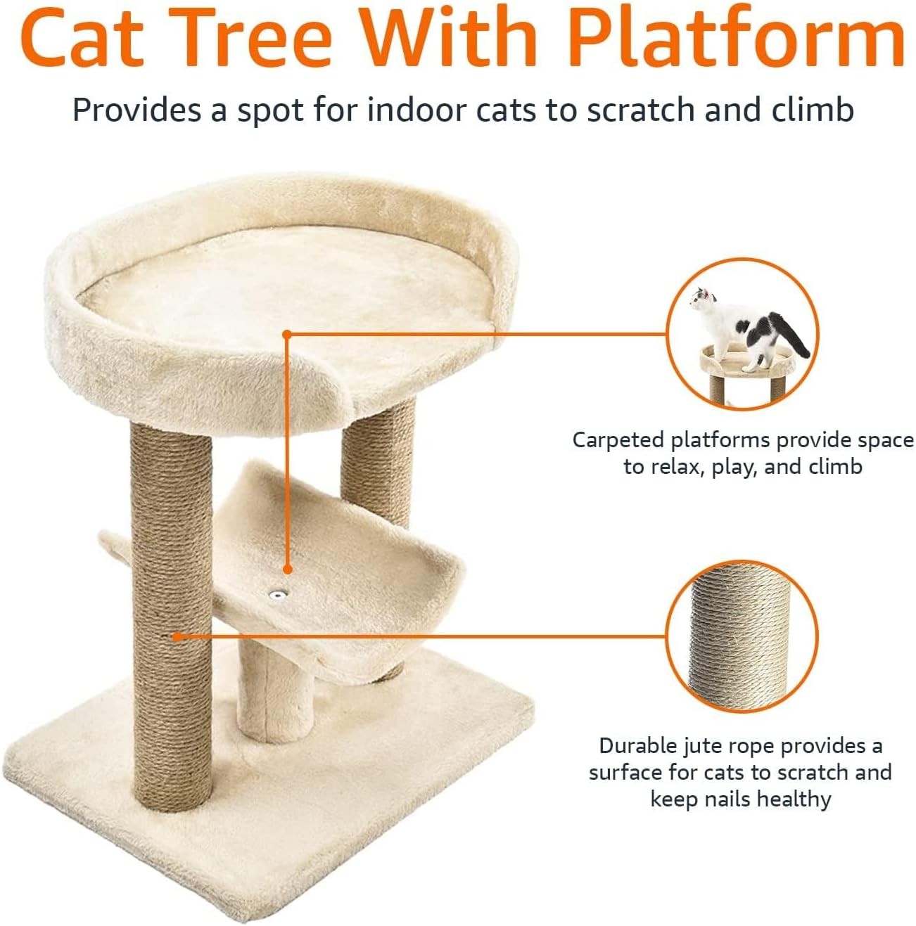 Beige Cat Tree Scratching Post Platform Tower Indoor Small Medium Cats