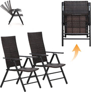 Folding Rattan Garden Chairs Set of 2 Adjustable High Back Patio Seating